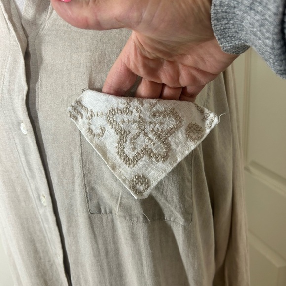 Womens Eddie Bauer Oversized Western Boho Linen Dress Embroidered Dress Sz PXS - Picture 5 of 13